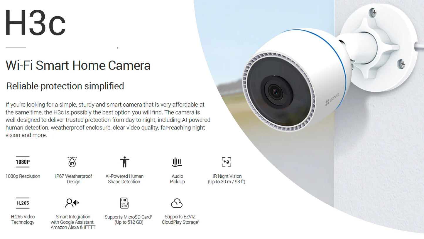 EZVIZ CS-H3c Colour 2MP 1080P Wi-Fi Smart Home Camera (2.8mm)
