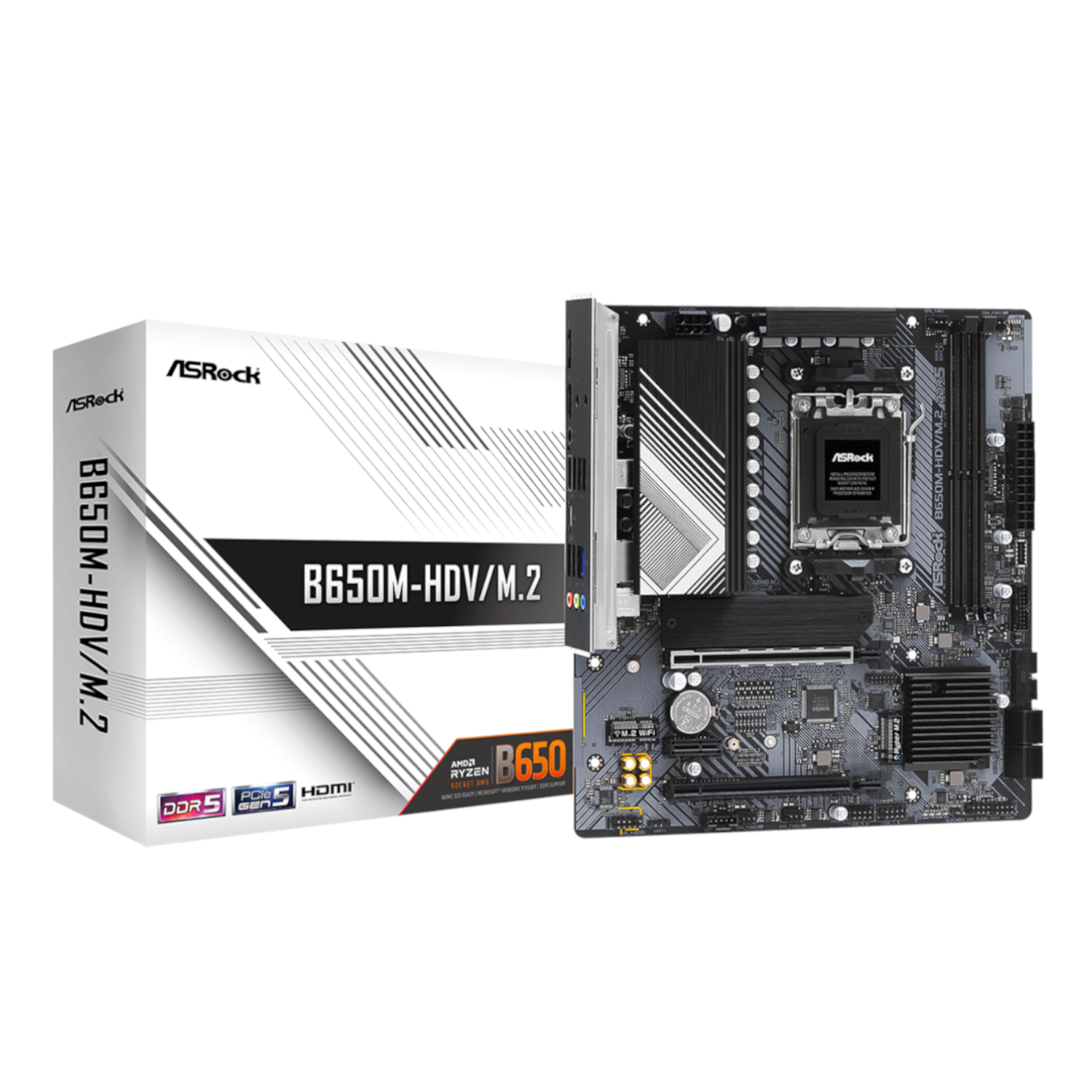 B650M-HD-VM.2_ASROCK-B650M-HDV-M.2-AM5-M-ATX-2X-DDR5_wr_01 ASRock B650M-HDV/M.2 AM5 Micro-ATX Motherboard - Image 1