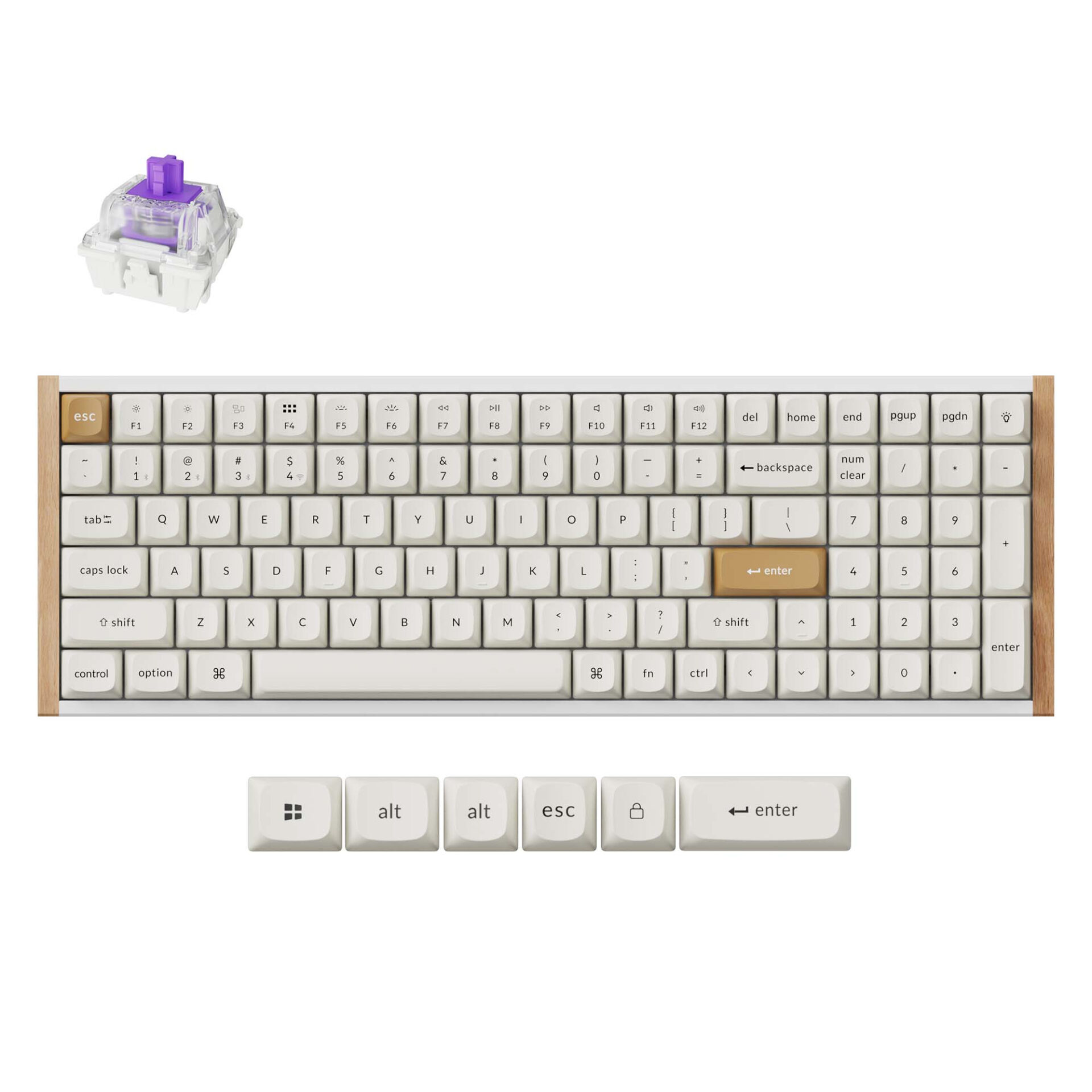 K4H-Q1 Keychron K4 HE 96% Magnetic Switch Hot-Swap RGB Wireless Keyboard – White (Wood + Aluminium) - Image 1