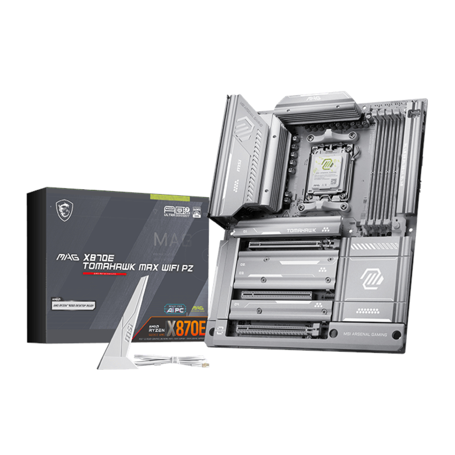 MAGX870ETOMAHAWKMAXWIFIPZ_MSI-MAG-X870E-TOMAHAWK-MAX-WIFI-PZ-AM5-ATX-Motherboard_wr_01a MSI MAG X870E TOMAHAWK MAX WIFI PZ AM5 ATX Motherboard - Image 1