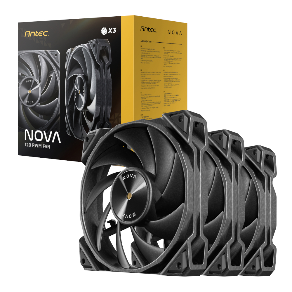 NOVA-120-3PK_wr_01 Antec NOVA 120 PWM Fan 3 Pack with Speed Controller - Black - Image 1