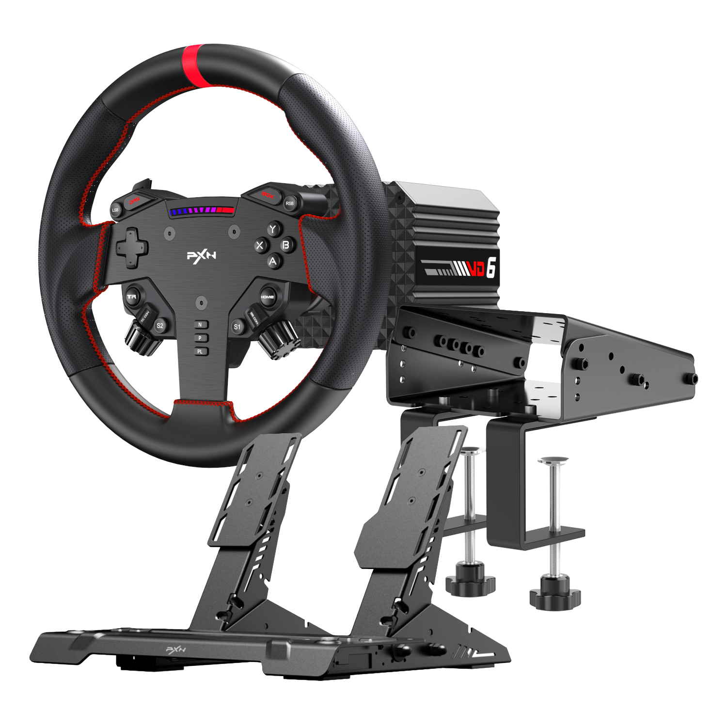 PXN-VD6BUNDLEABT_PXN-VD6-Direct-Drive-Sim-Racing-Wheel-PD-HM-Dual-Pedal-Z9-Clamp-Bundle_wr_01a PXN VD6 Direct Drive Sim Racing Wheel | PD-HM Dual Pedal | Z9 Clamp Bundle - Image 1