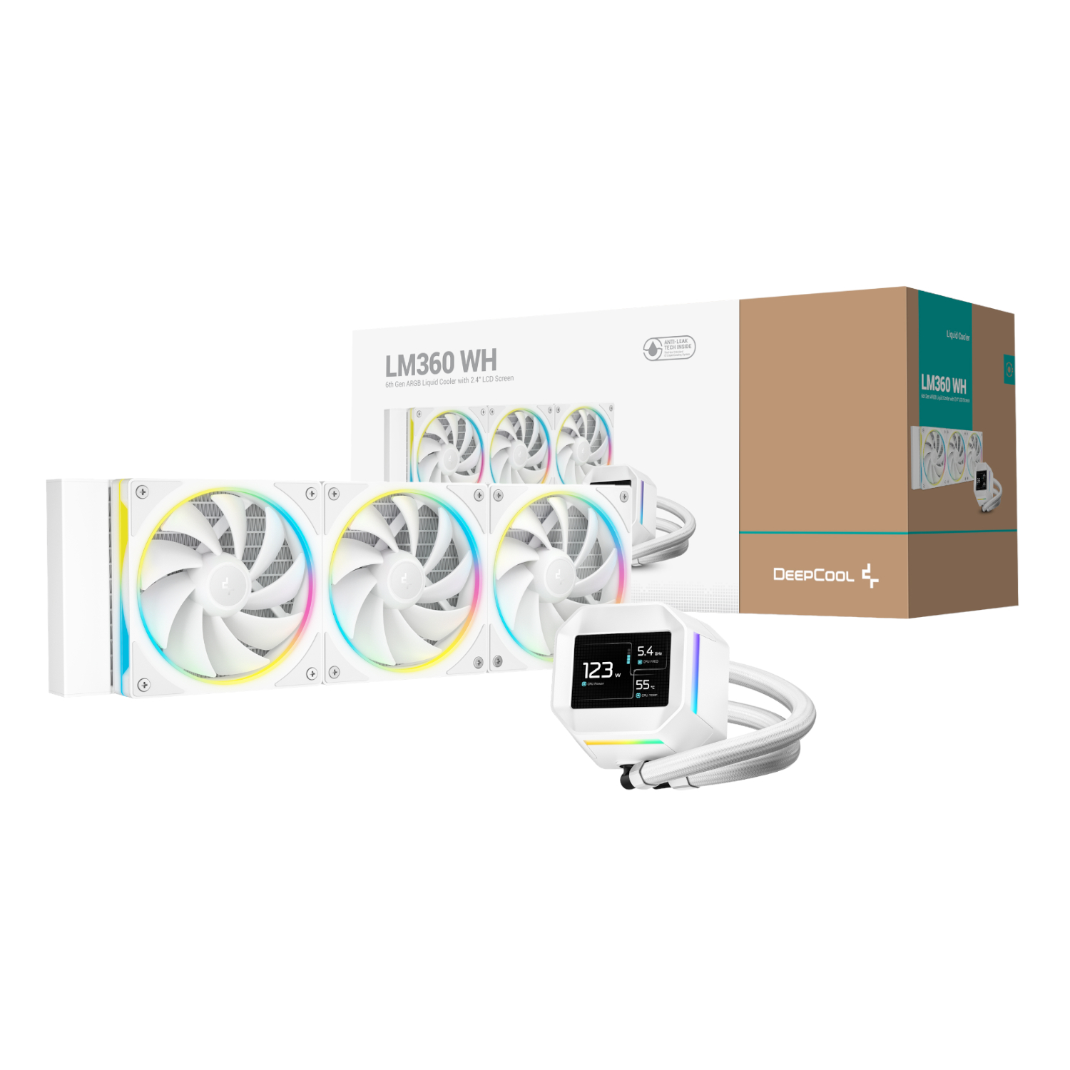 R-LM360-WHDMMC-1_DeepCool-LM360-ARGB-360mm-AIO-CPU-Liquid-Cooler-White_wr_01 DeepCool LM360 ARGB 360mm AIO CPU Liquid Cooler - White - Image 1